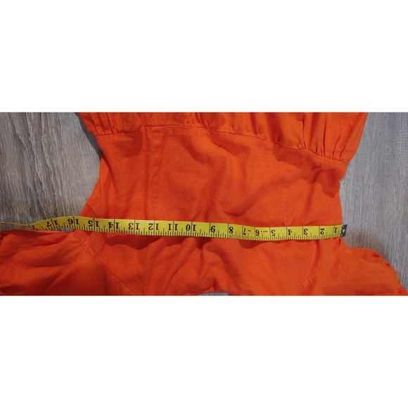 Who What Wear Orange Off Shoulder Puff‎ Sleeve Sundress Linen Blend Elastic Tie - Picture 10 of 12